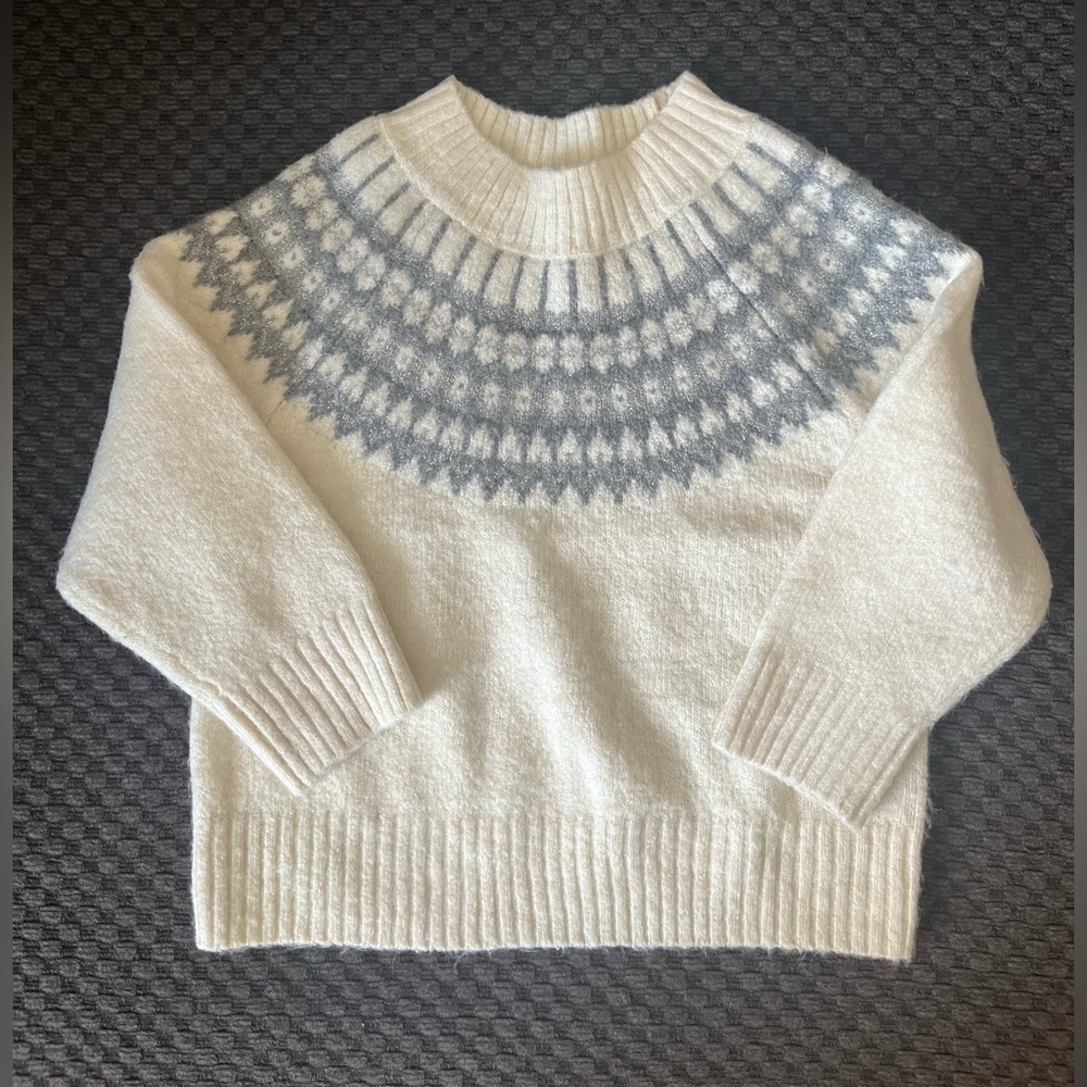 Baby GAP Toddler Fair Isle Sweater Kids Cream and Gray Knit Sweater